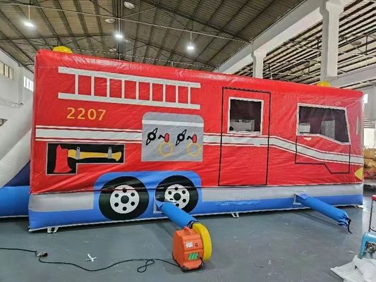 Красный и синий надувный автомобиль Отскакивающий дом Пожарная машина Прыгающий замок