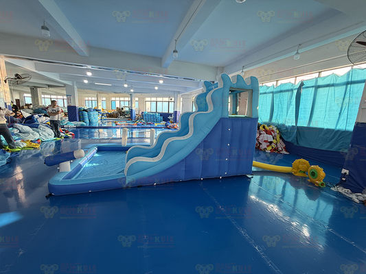 Полиэстер Oxford Inflatable Blue Water Slide With Ocean Balls For Kids Веселый парк