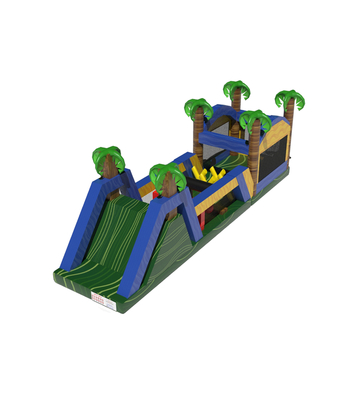 Тропическая надувная игровая площадка: Веселая полоса препятствий в стиле джунглей с пальмами